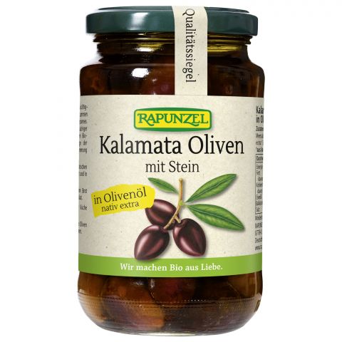 Kalamata Oliven, violett mit Stein, in Oliven�l (Rapunzel)
