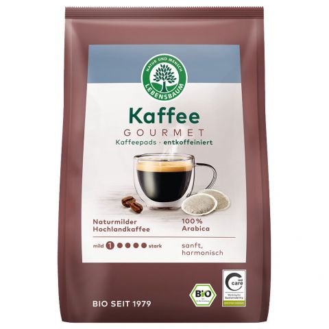 Gourmet-Caff� Crema enkoffeiniert Kaffeepads (Lebensbaum)