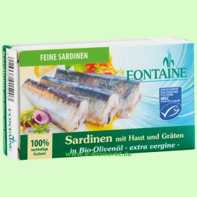 Sardinen, mit Haut und Gr�ten, in Bio-Oliven�l (Fontaine)