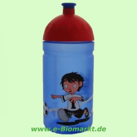Trinkflasche ISYbe 500 ml, Fussball, blautransparent/rot