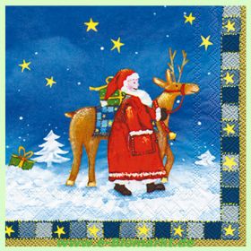 Serviette Motiv Weihnachtsmann mit Elch (Venceremos)