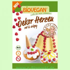 Dekor Herzen rot, mit crispy Vollkornkern (biovegan)