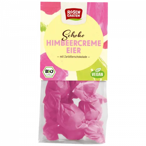 Zartbitter-Schoko-Eier mit Himbeercreme (Rosengarten)