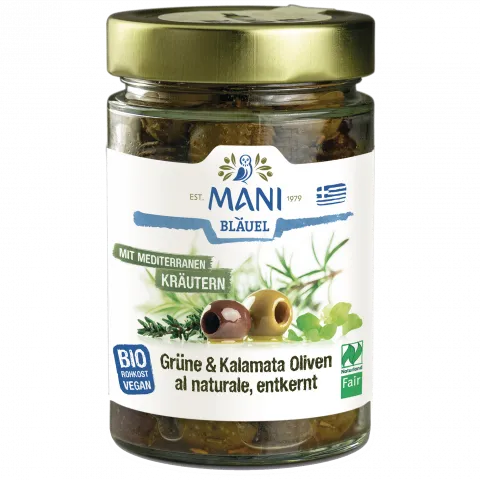 Gr�ne & Kalamata Oliven al naturale, mit Kr�utern (Mani)