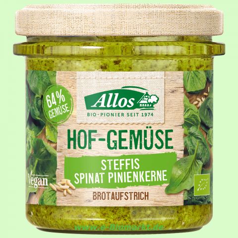 Hofgemse Steffi`s Spinat-Pinienkerne - pflanzlicher Bio-Brotaufstrich (Allos)