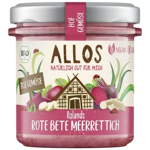 Hofgemse Roland`s Rote Beete-Meerrettich - pflanzlicher Bio-Brotaufstrich (Allos)