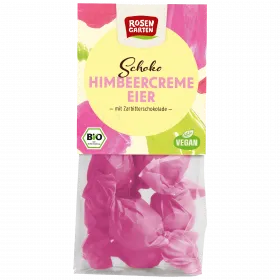 Zartbitter-Schoko-Eier mit Himbeercreme (Rosengarten)