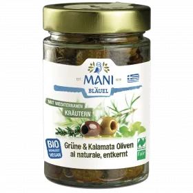 Gr�ne & Kalamata Oliven al naturale, mit Kr�utern (Mani)