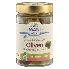 Grne & Kalamata Oliven, al Naturale, entkernt RAW (Mani-Bluel)